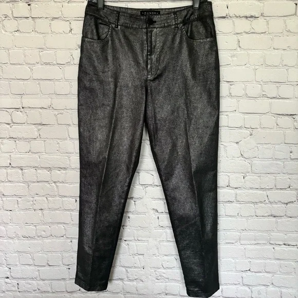 LAUNDRY by Shelli Segal Black Metallic Skinny Cropped Pants--EUC--8 - Picture 2 of 16